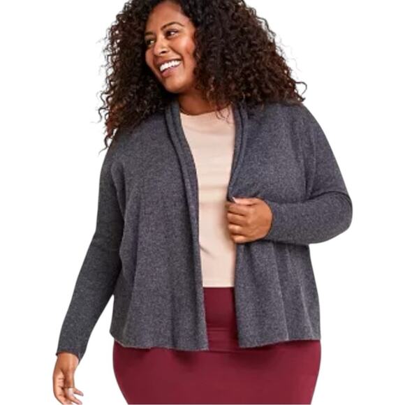 100% Cashmere Plus Size Open Cardigan in Charcoal Gray - Picture 1 of 5